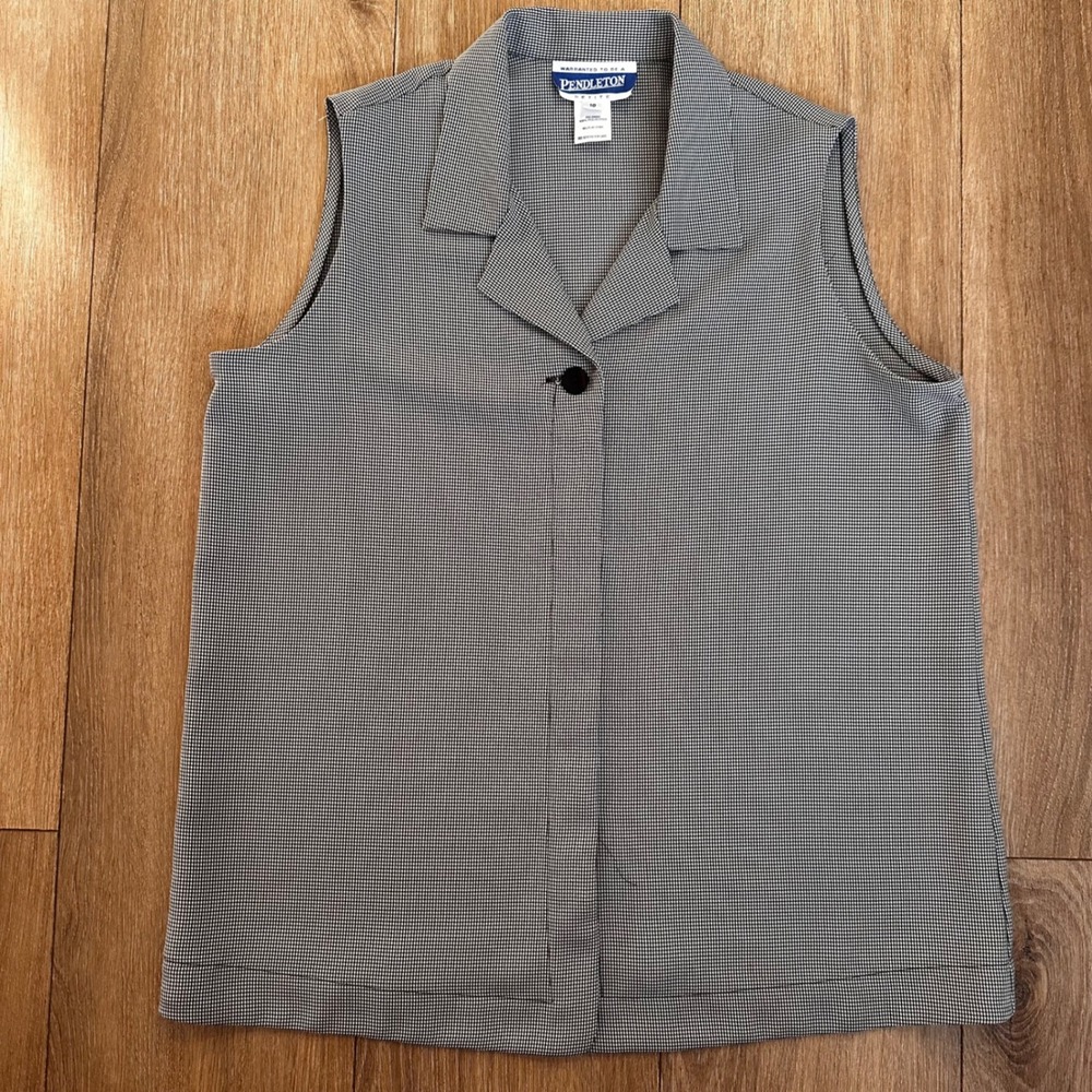 Pendleton Womens Petite 10 Sleeveless Button Down Blouse Houndstooth Check Top